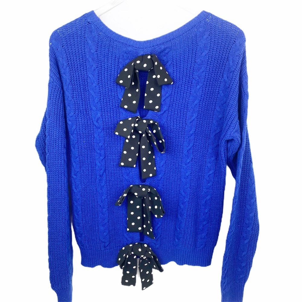 NWT Maison Jules Blue Polka Dot Sweater Small